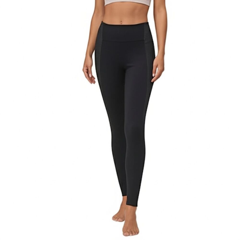 Spanx Black Textured Side Panel Leggings Size Medium